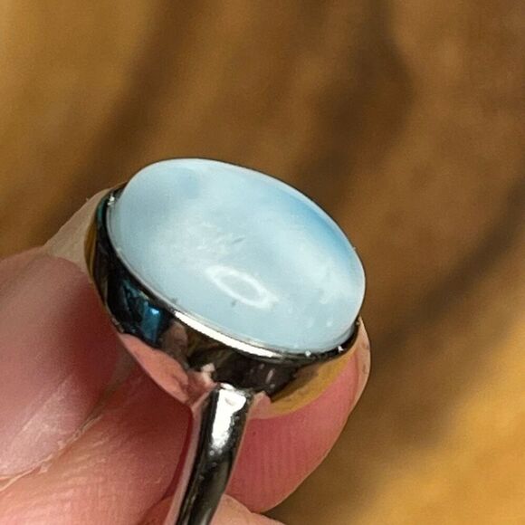 Larimar S925 sterling silver adjustable ring 10mm natural stone crystal NEW - Picture 4 of 14